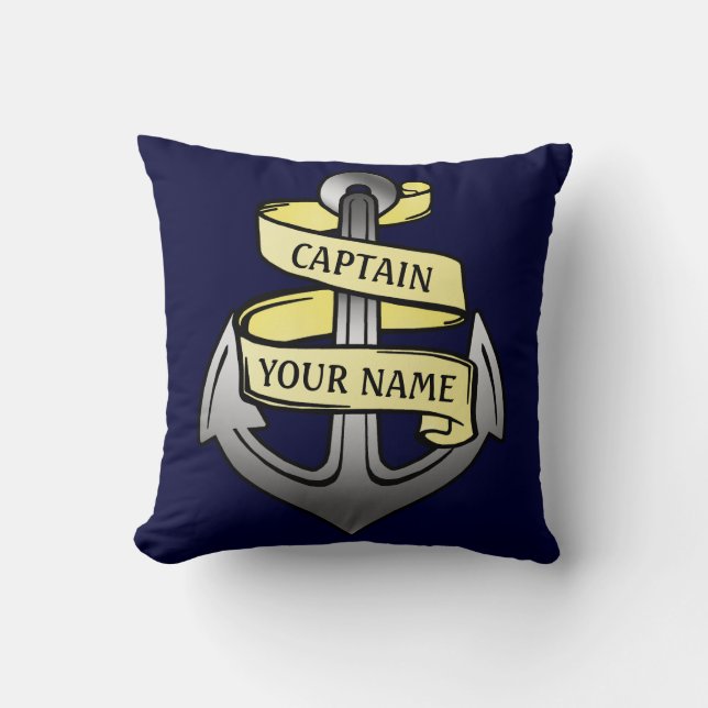 Coussin Navire nautique Capitaine Votre nom personnalisé A (Recto)