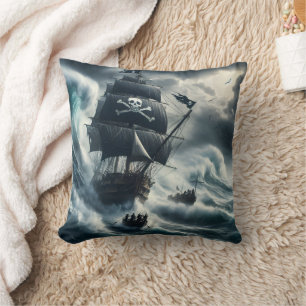 Coussin Navire pirate affrontant des mers orageuses au cré