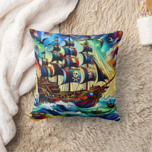Coussin Navire pirate affrontant des mers orageuses au cré