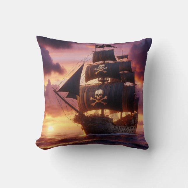 Coussin Navire pirate au lever/coucher du soleil (Recto)