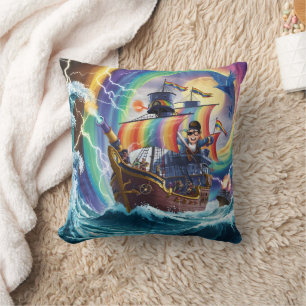 Coussin Navire Pirate Coloré Naviguant à Travers des Mers