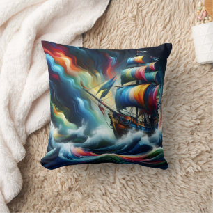 Coussin Navire Pirate Coloré Naviguant À Travers Des Vague