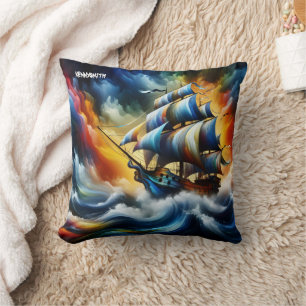 Coussin Navire Pirate Coloré Naviguant À Travers Les Eaux 