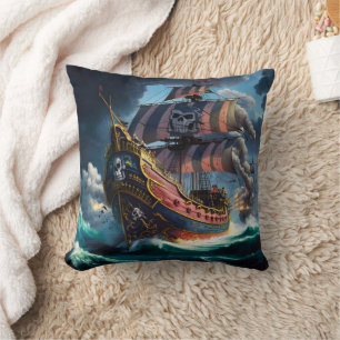 Coussin Navire Pirate Coloré Naviguant dans des Mers Orage