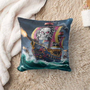 Coussin Navire Pirate Coloré Naviguant Mer Stormy