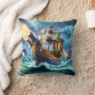 Coussin Navire Pirate Coloré Naviguant Mer Stormy