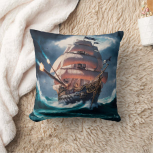 Coussin Navire pirate naviguant dans des mers orageuses au