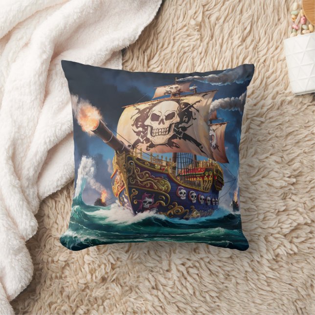 Coussin Navire pirate naviguant dans les mers orageuses la (Couverture)