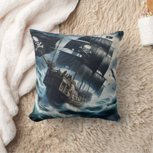 Coussin Navire pirate naviguant en mer agitée à Dusk