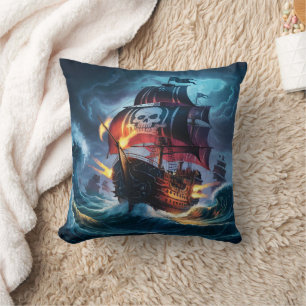 Coussin Navire pirate naviguant Mer orageuse à la nuit