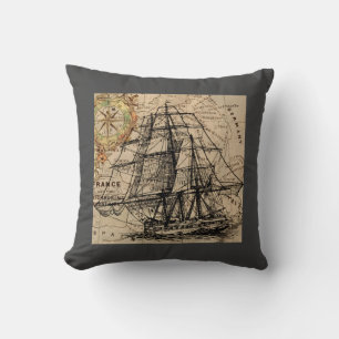 Coussin Navire Vintage Et Carte