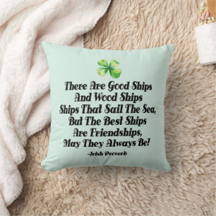 Coussin Navires de l'amitié irlandaise Proverbe Trèfle à q