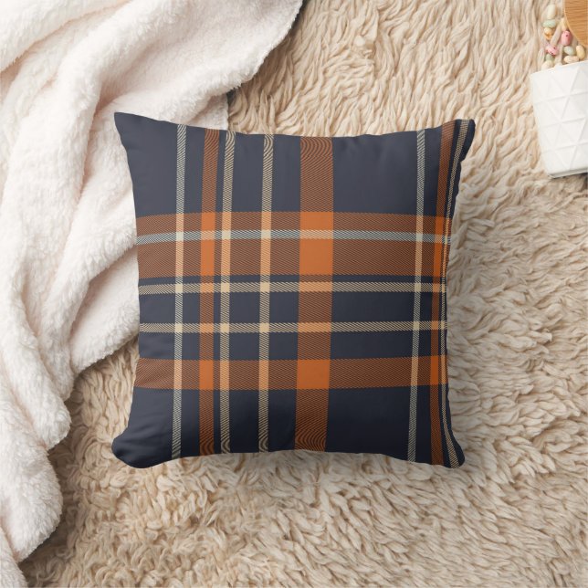 Coussin Navy Blue and Orange Plaid (Couverture)