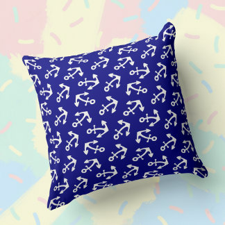 Coussin Navy Blue And White Anchors Nautical Large Cotton