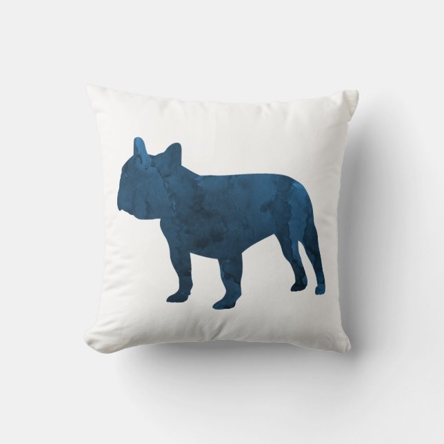 Coussin Navy Blue French Bulldog alias Frenchie Silhouette (Recto)