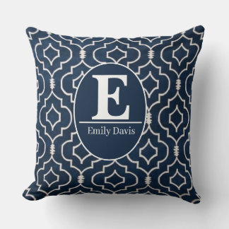 Coussin Navy Blue Trellis Monogram Personalized Custom