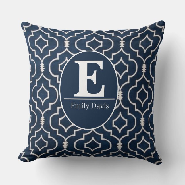 Coussin  Navy Blue Trellis Monogram Personalized Custom  (Recto)