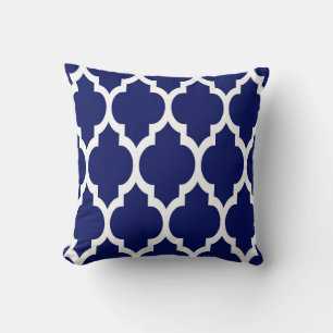Coussin Navy Blue White Moroccan Quatrefoil