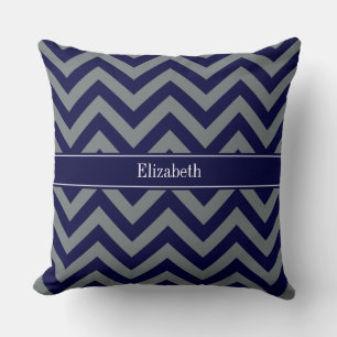 Coussin Navy, Charcoal LG Chevron Navy Blue Name Monogram