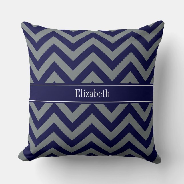 Coussin Navy, Charcoal LG Chevron Navy Blue Name Monogram (Recto)