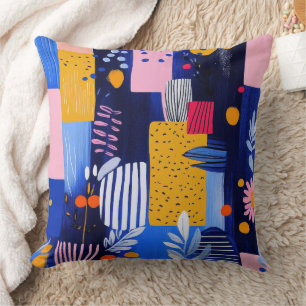 Coussin Navy Rose Jaune Géométrique Botanique