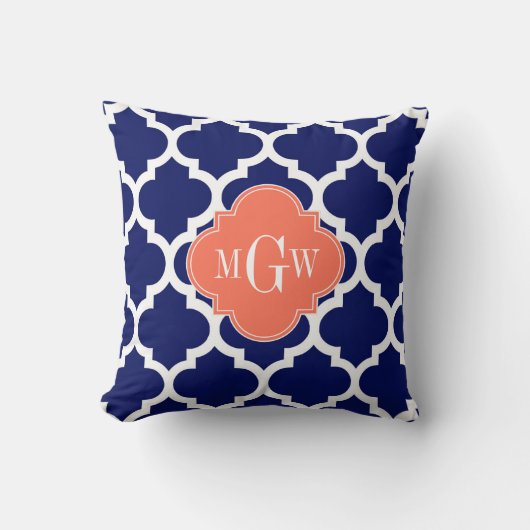 Coussin Navy Wht Marocain #5 Corail 3 Initial Monogramme (Recto)