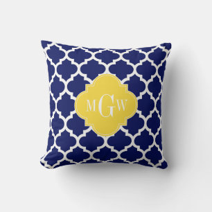Coussin Navy Wht Moroccan #5 Pineapple 3 Initial Monogram