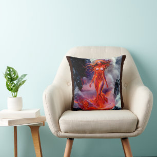 Coussin "Né de l'enfer" - Portrait de femme volcanique