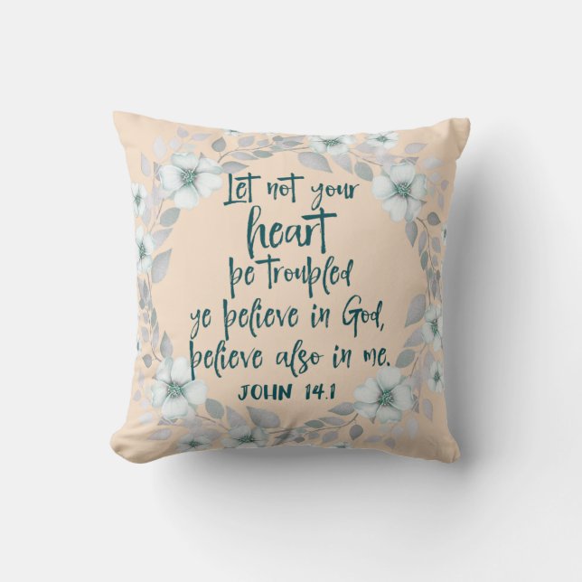 Coussin Ne laissez pas votre coeur troublé Bible Verse (Recto)