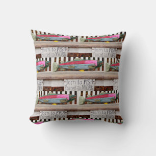 Coussin Né pour pêcher, motif coloré de pêcheur