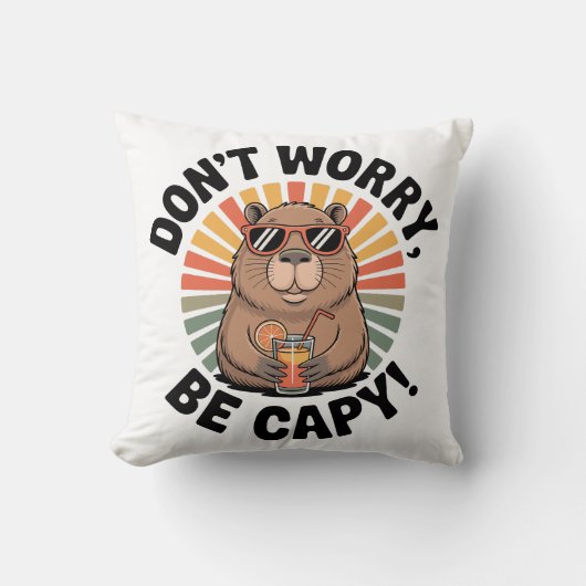 Coussin Ne t'inquiète pas, sois capy – Capybara rétro chil (Recto)