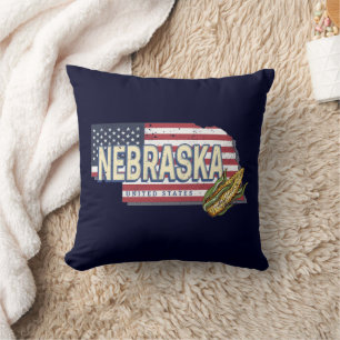 Coussin Nebraska États-Unis Retro State Map Vintage USA