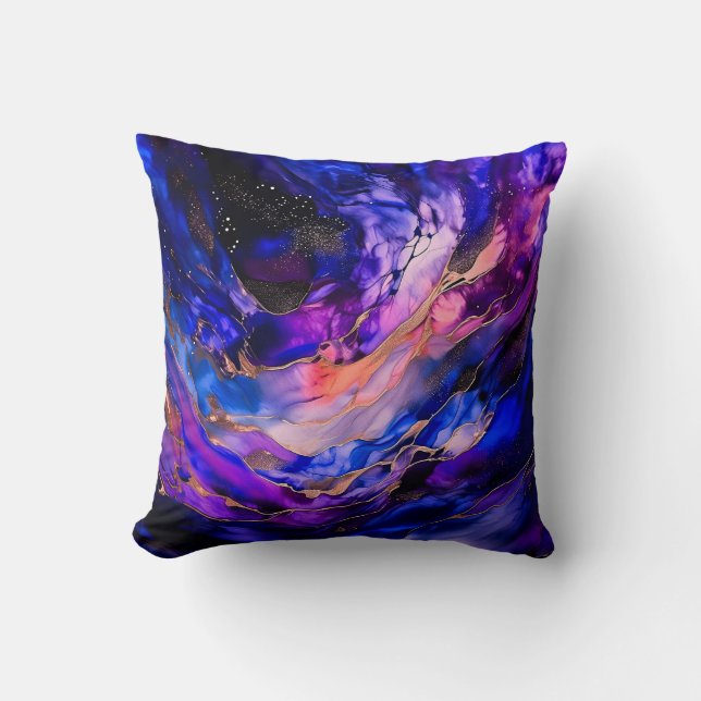 Coussin Nebula de l'espace violet dans l'encre d'alcool (Recto)