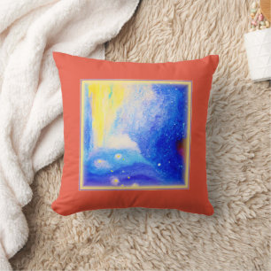 Coussin Nebula Stars Bleu, Jaune et Lait Blanc. Commandez