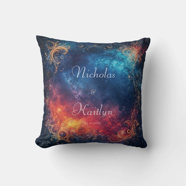 Coussin Nébuleuse céleste ornementation de feu et de glace (Recto)