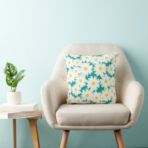 Coussin Négative Space Daisies blanc jaune sur vert