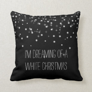 Coussin Neige de fête noire et blanche moderne de Noël