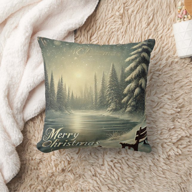 Coussin Neige décorative Bleu & Blanc Neige Joyeux Noël (Couverture)