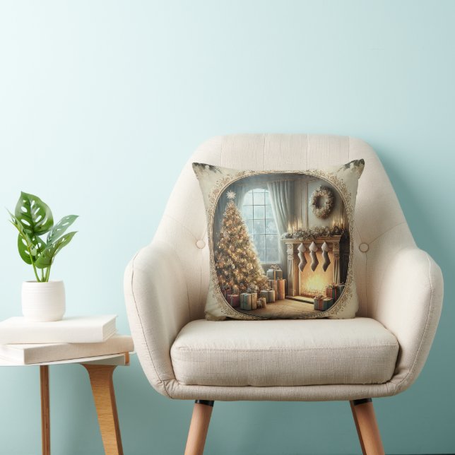 Coussin Neige décorative Bleu & Blanc Noël Joyeux Noël (Chaise)