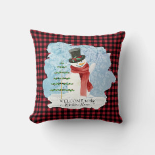 Coussin Neige gelée hiver Noël Rouge Noir Plaid