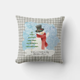 Coussin Neige givrée hiver Noël gris blanc plaid