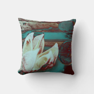 Coussin Nénuphar artistique rouge et bleu