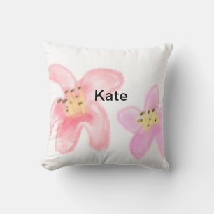 Coussin Nénuphar floral aquarelle rouge rose ajouter nom t