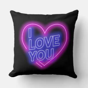 Coussin Neon brillant Look rose Bleu Saint Valentin Coeur