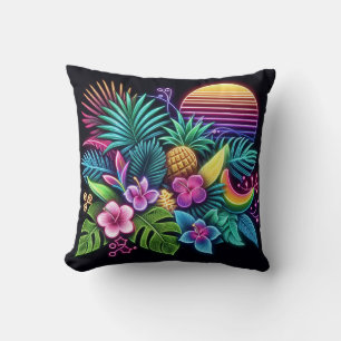 Coussin Néon coloré tropical/hawaïen