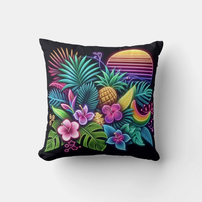 Coussin Néon coloré tropical/hawaïen (Recto)