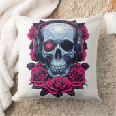 Coussin Neon Cyber-mort crâne et Rose blanc (Couverture)