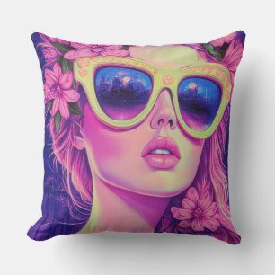 Coussin Neon Dream Girl avec lunettes de soleil florales