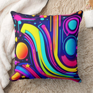 Coussin Neon Dreams : une odyssée numérique psychédélique