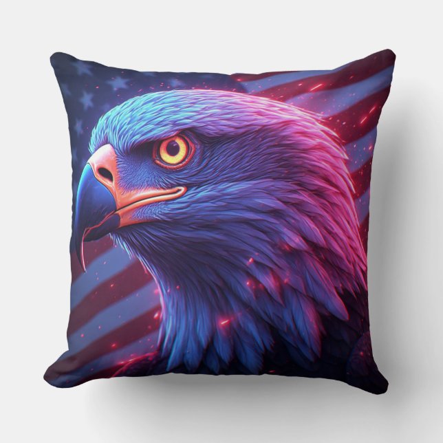 Coussin Neon Eagle with American Flag – Futuristic Patriot (Recto)